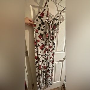 Floral Maxi Dress (red roses, white)